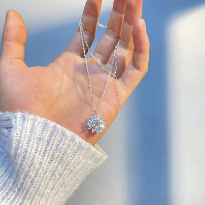 Fashion Jewelry Rhinestone Sky Blue Snowflake Pendant Women's Full Diamond Necklace