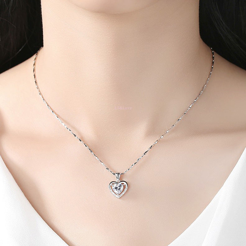 Collier strass en forme de cœur pour femmes, collier de luxe personnalisé, bijoux cadeau de saint valentin, 925