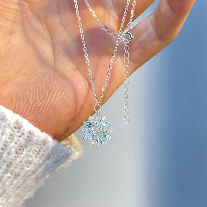 Fashion Jewelry Rhinestone Sky Blue Snowflake Pendant Women's Full Diamond Necklace