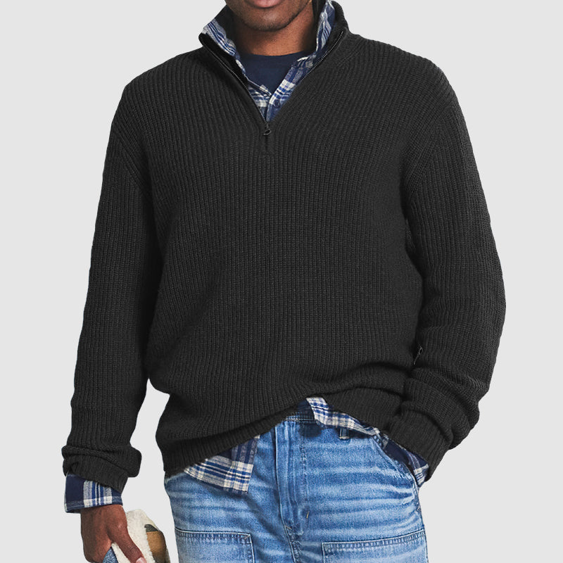 Men's Business Casual Loose Zip Stand Collar Sweater