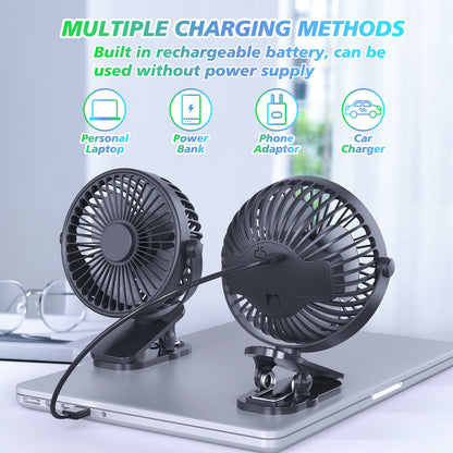 Portable Clip On Fan Battery Operated, Small Powerful USB Desk Fan, 3 Speed Quiet Rechargeable Mini Table Fan, 360 Rotate Cooling Fan For Home Office Travel Outdoor&Indoor Treadmill