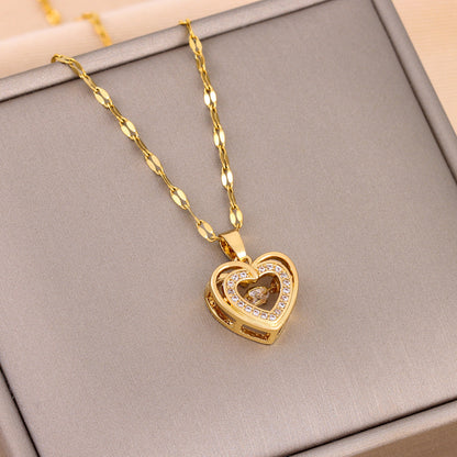 Cadeau de saint valentin Double couche pendentif d'amour intelligent collier en acier titane bijoux de mode femme