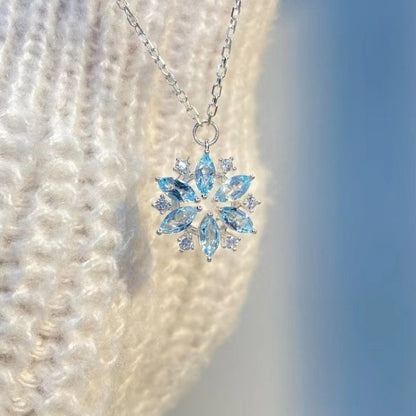 Fashion Jewelry Rhinestone Sky Blue Snowflake Pendant Women's Full Diamond Necklace